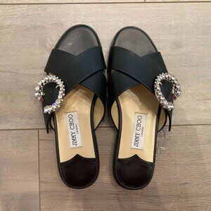 Jimmy Choo Black Sandals with Crystal Buckle